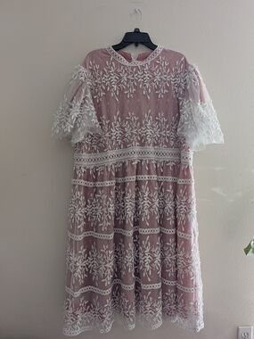 Ivy City Co Pink Scicilly Dress with White Floral Embroidery